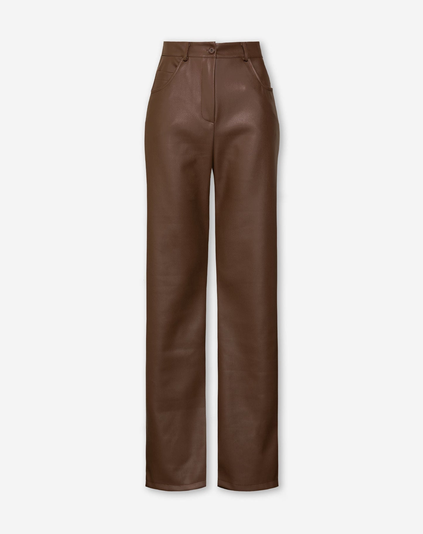 LEATHER STRAIGHT LEG PANTS PETITE BRUIN