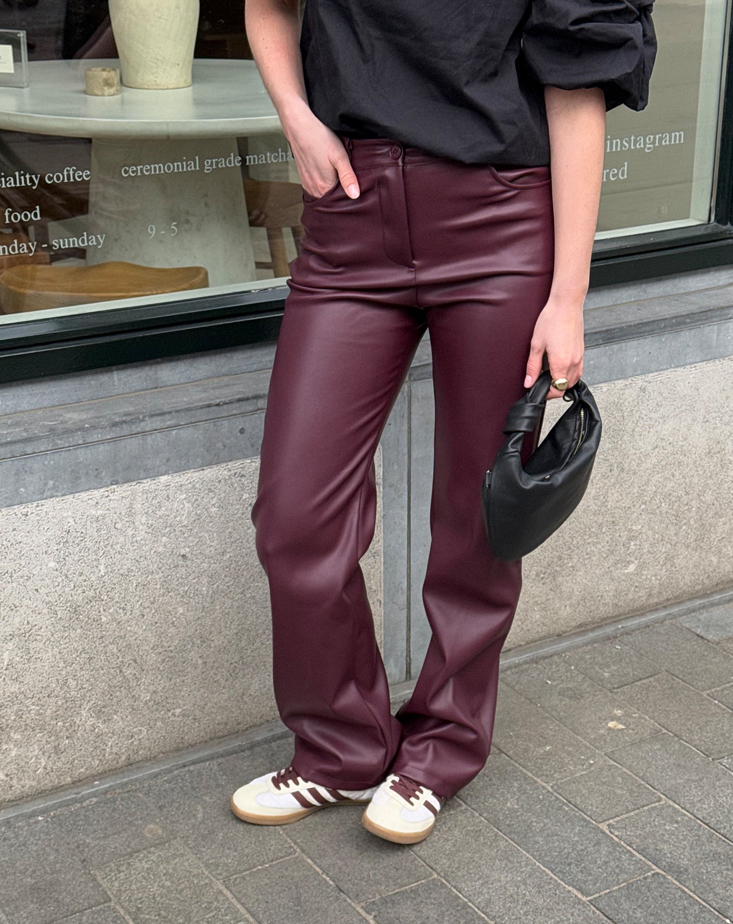 LEATHER STRAIGHT LEG PANTS TALL BURGUNDY