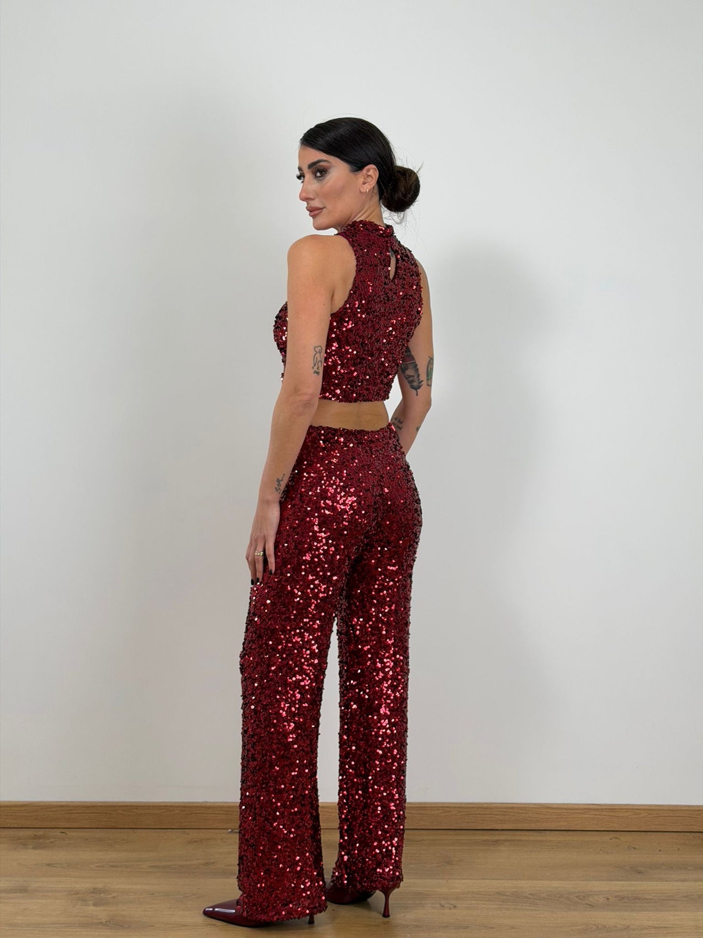 Panta palazzo Rosso paillettes 6025