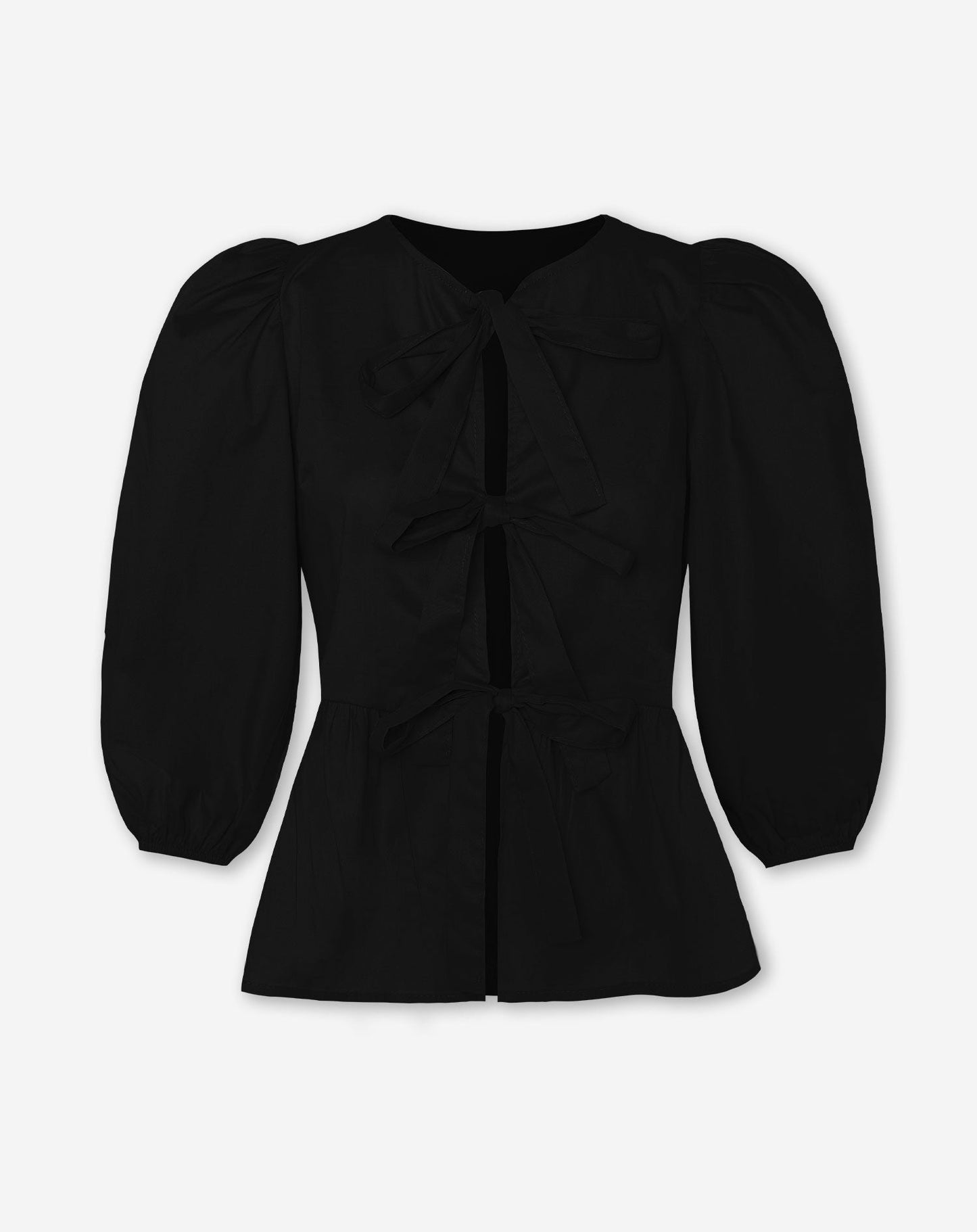 POPLIN BOWS TOP ZWART