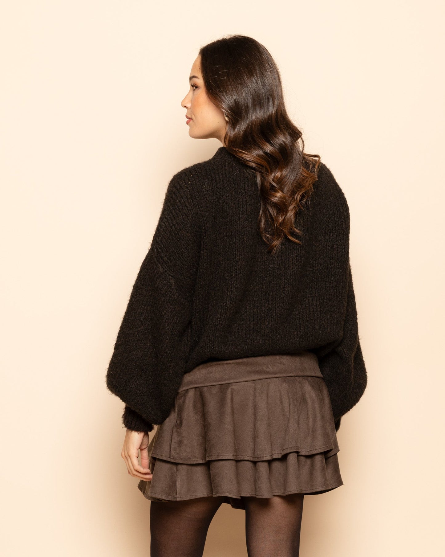 SUEDINE RUFFLE SKIRT BRUIN
