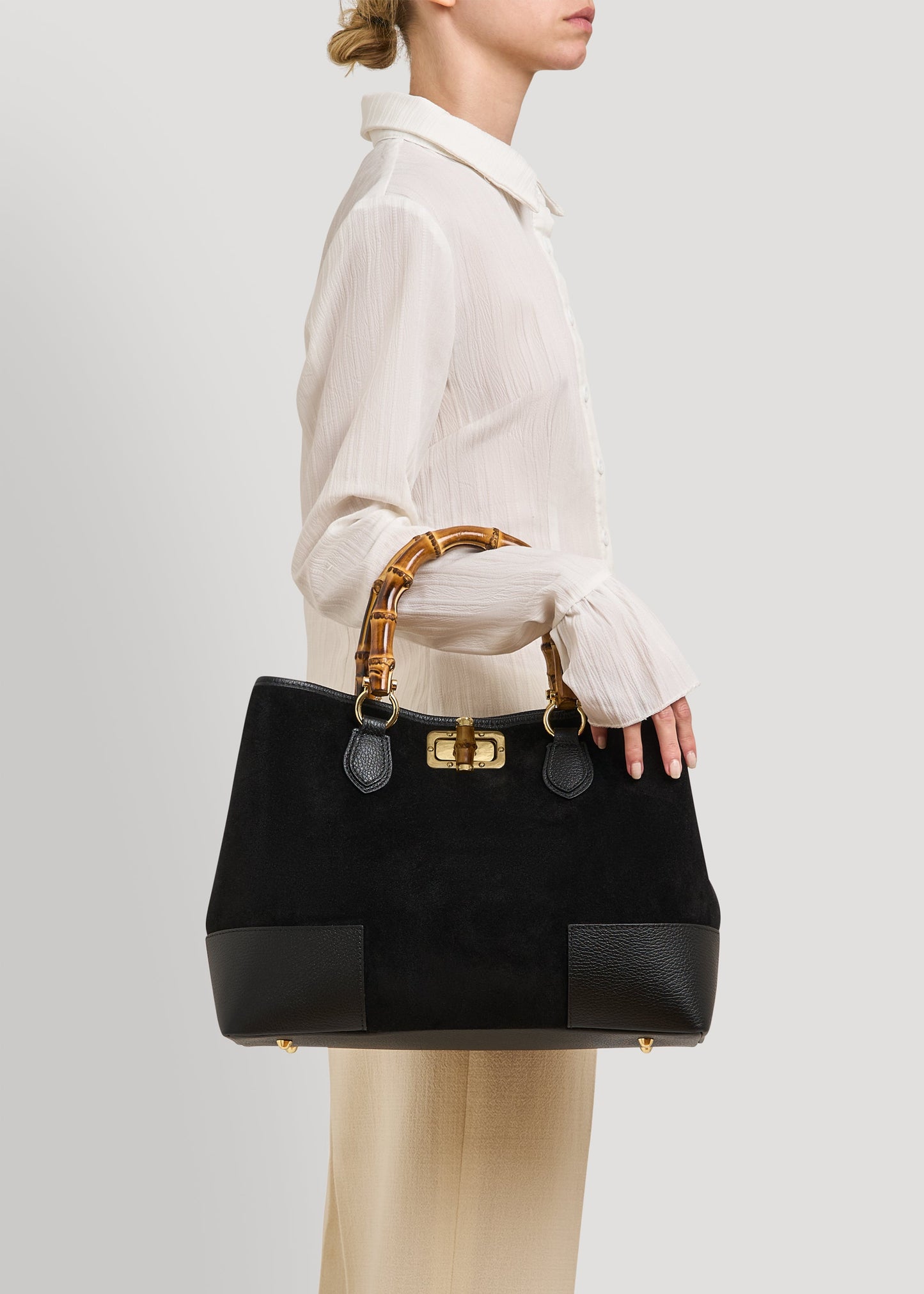 Borsa Bamboo Babe in Camoscio e Pelle Nera