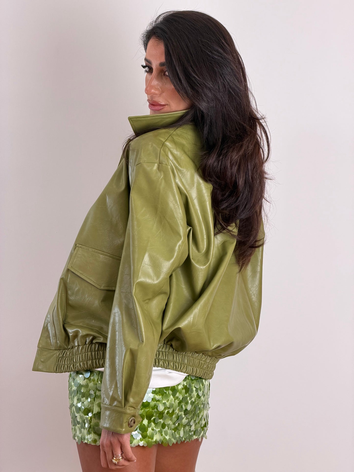 Giubbotto ecopelle verde 3505