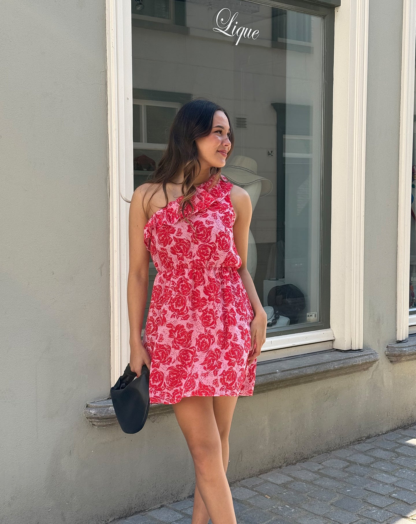 ROSE ONE SHOULDER RUFFLE DRESS