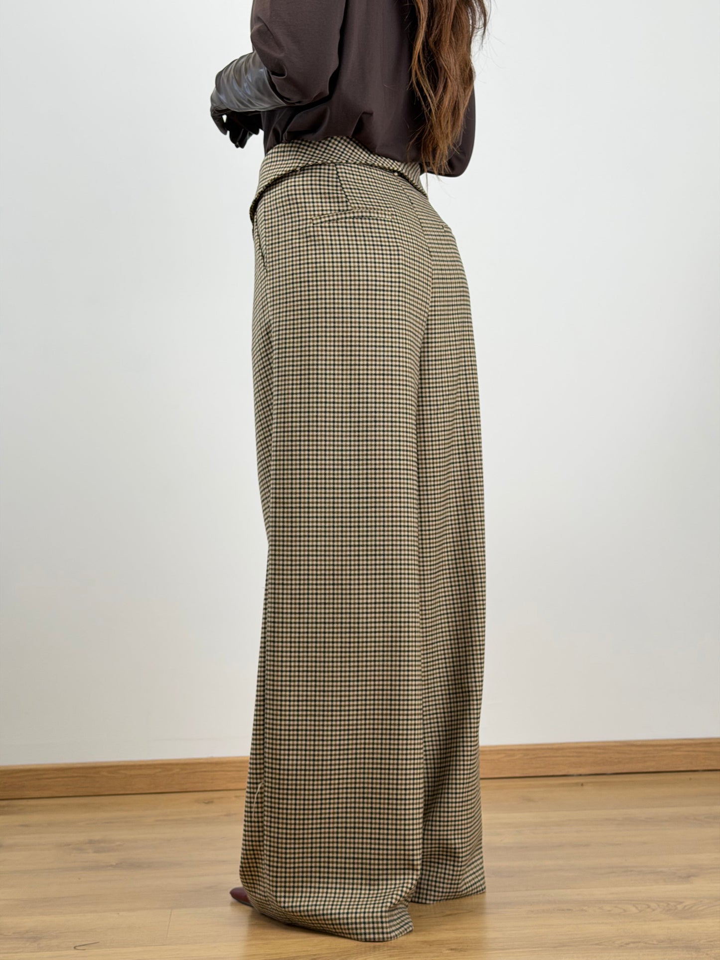 Pantaloni Lumina quadri cammello 260071