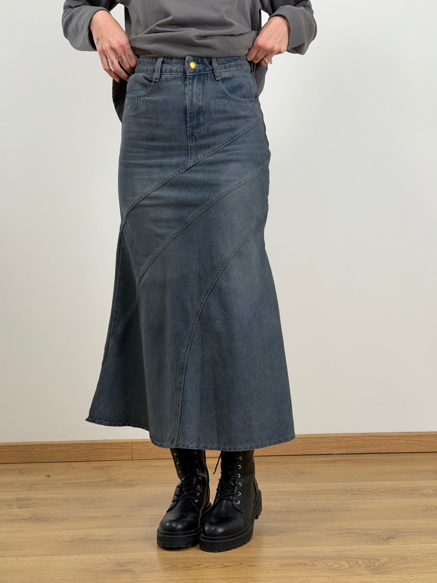 Gonna grigia denim lunga 8875