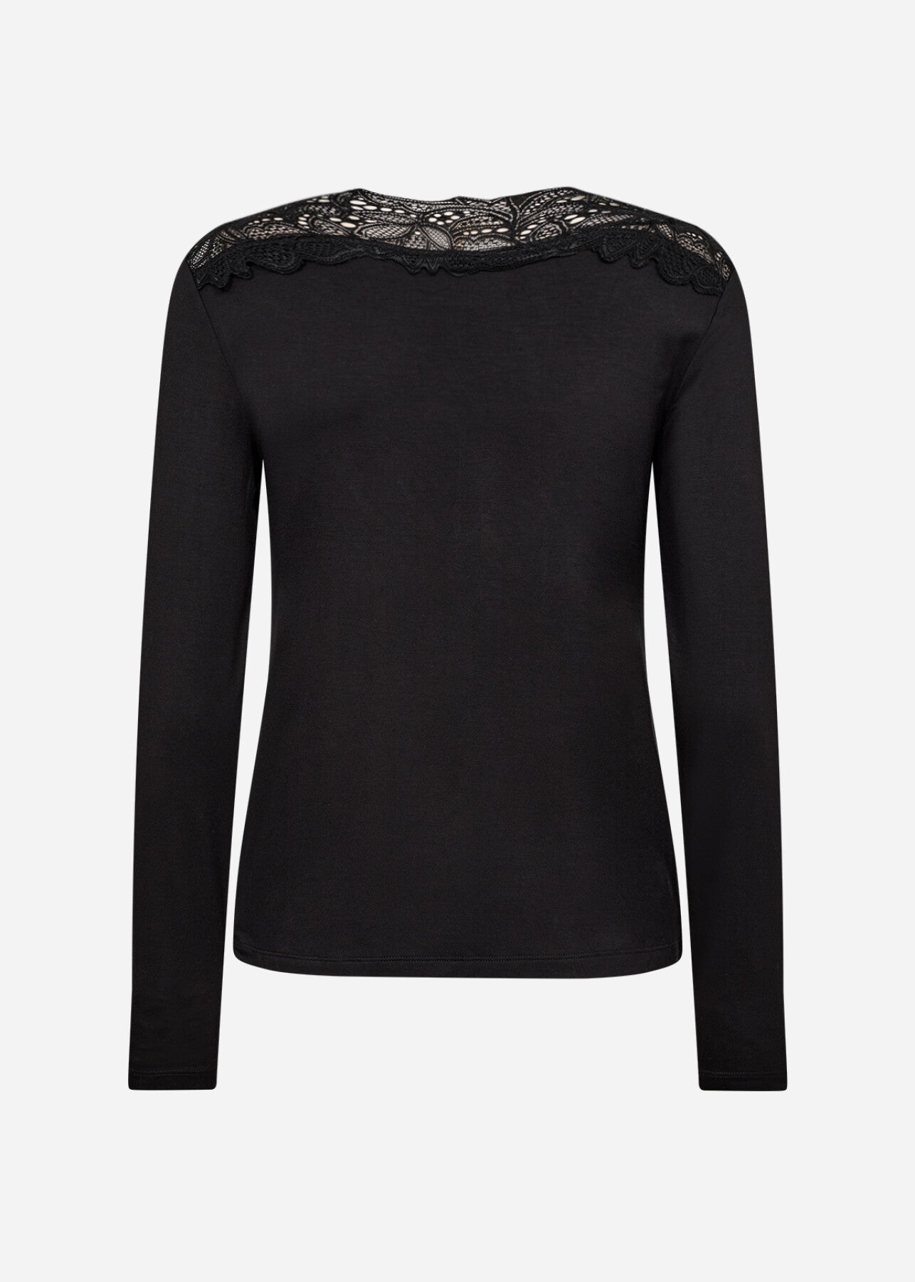 Alba™ – Camiseta de Encaje con Escote en V Negra