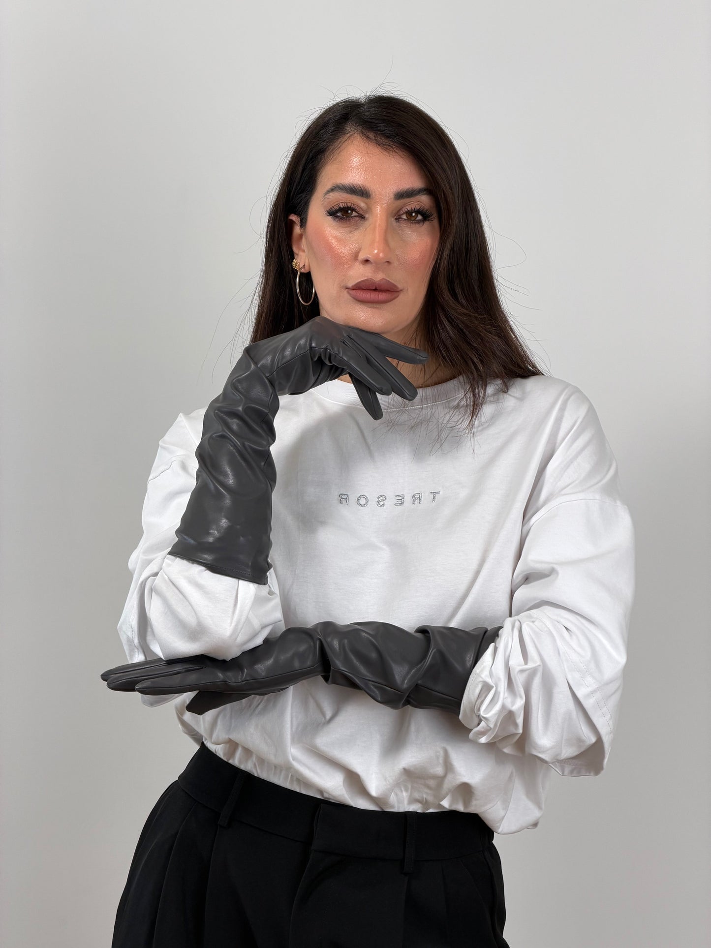 Guanti ECOPELLE lunghi grigi ST421