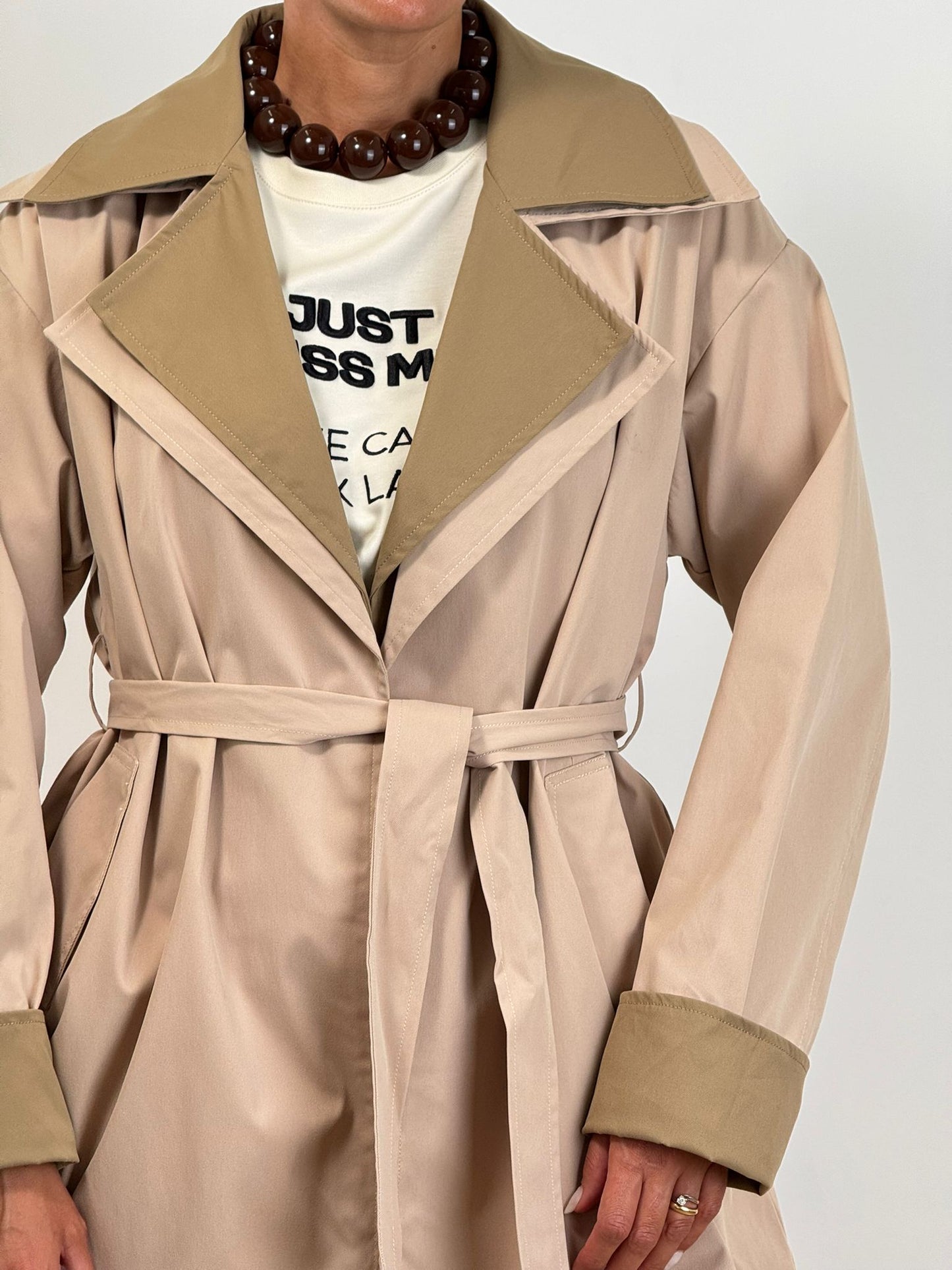 Trench 3/4 BICOLOR BEIGE/BROWN 6283
