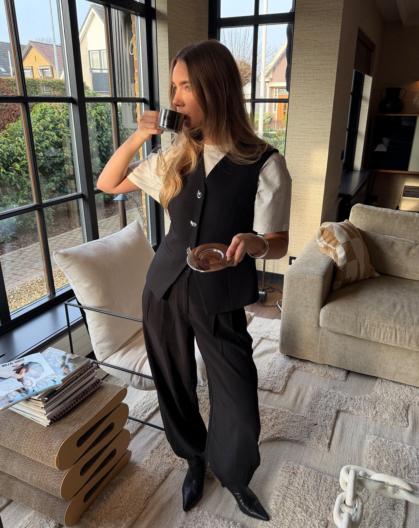 LOU FANCY BUTTON GILET ZWART