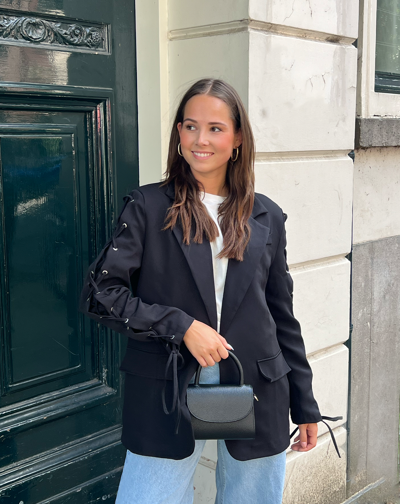 LACE UP BLAZER ZWART