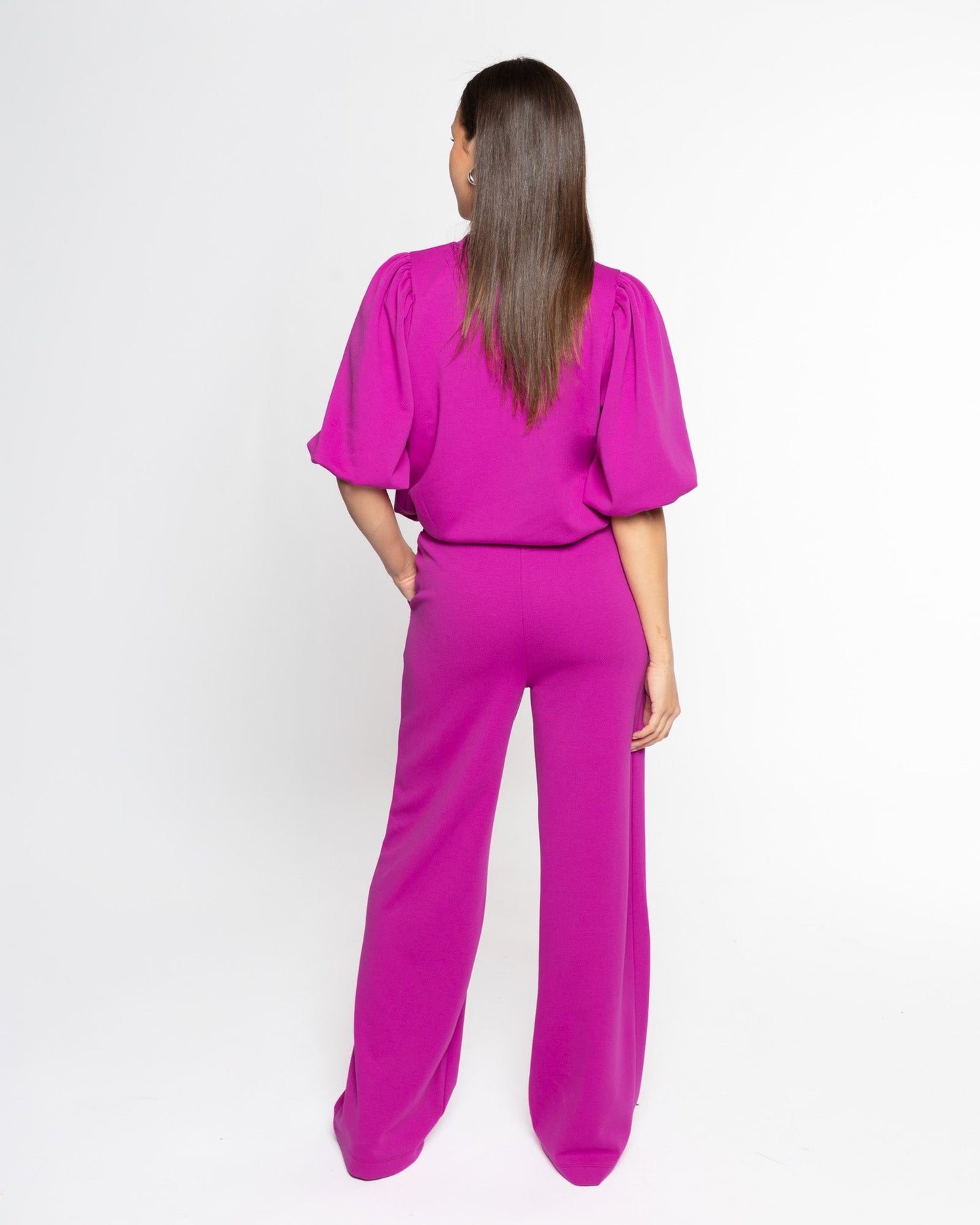 SCUBA SHORT PUFF SLEEVE SWEATER MAGENTA