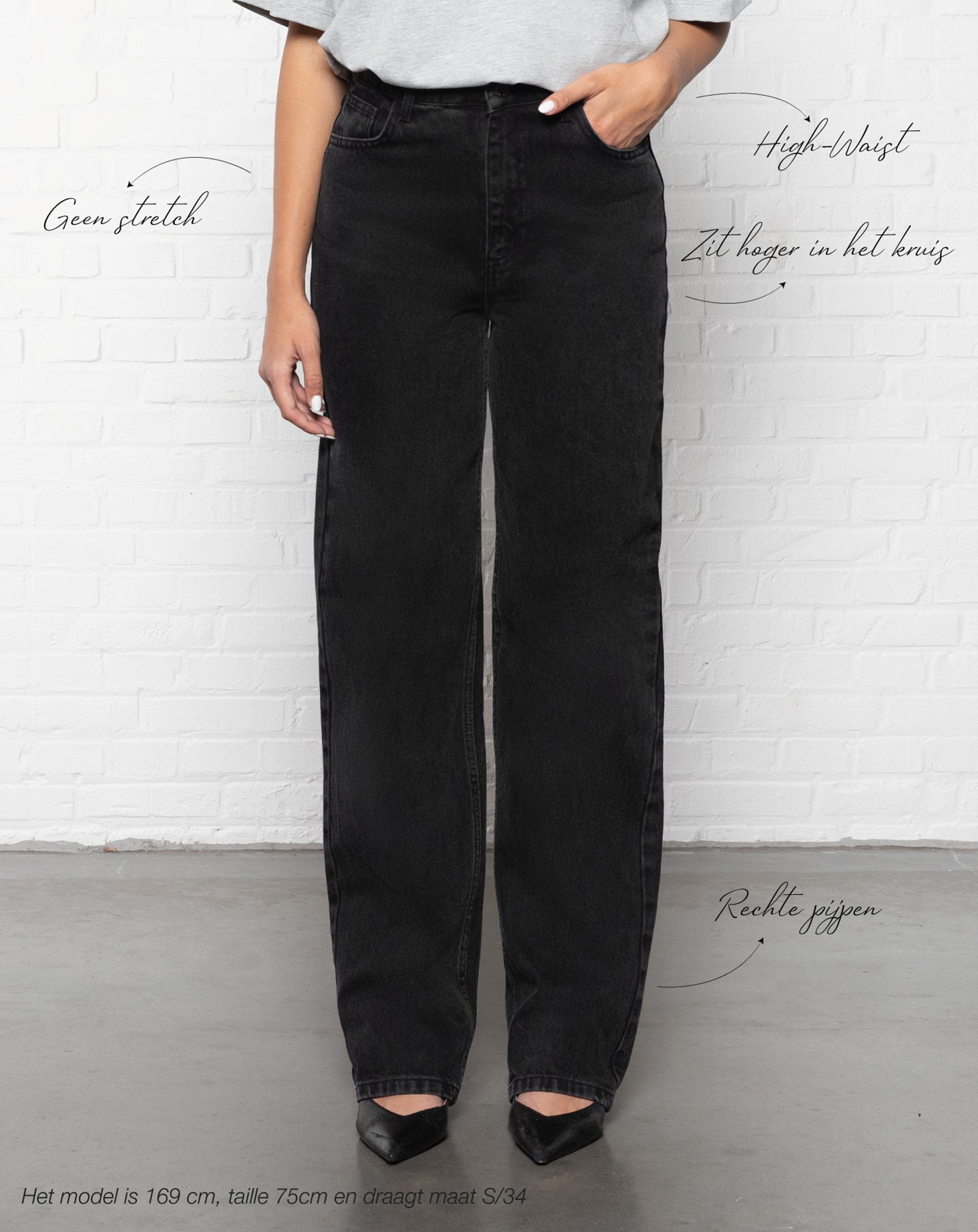 DENIM STRAIGHT LEG JEANS DONKERGRIJS