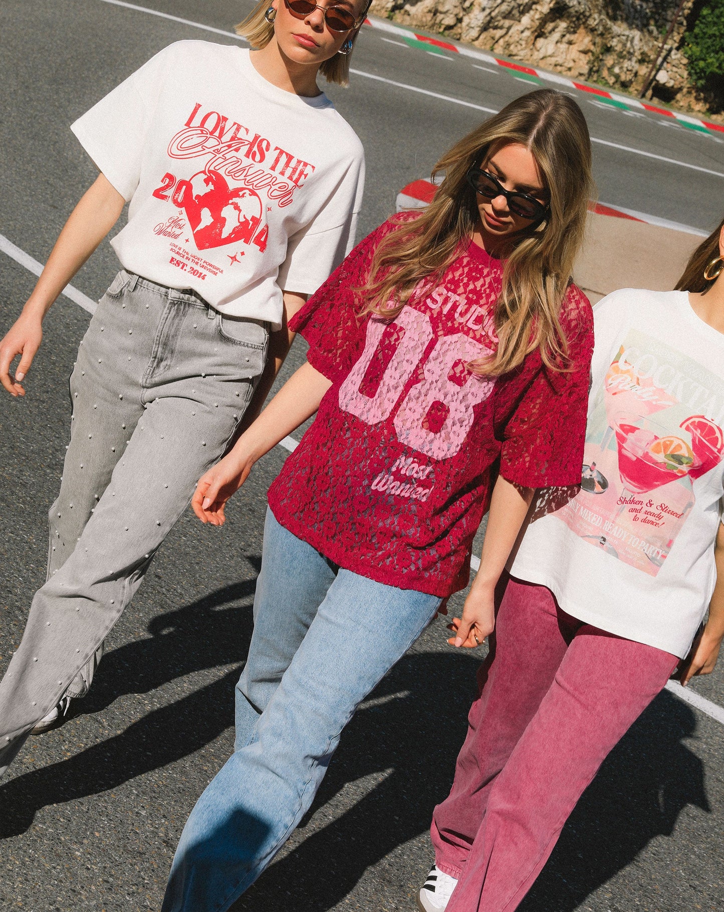 LACE STUDIO OVERSIZED TEE CHERRY