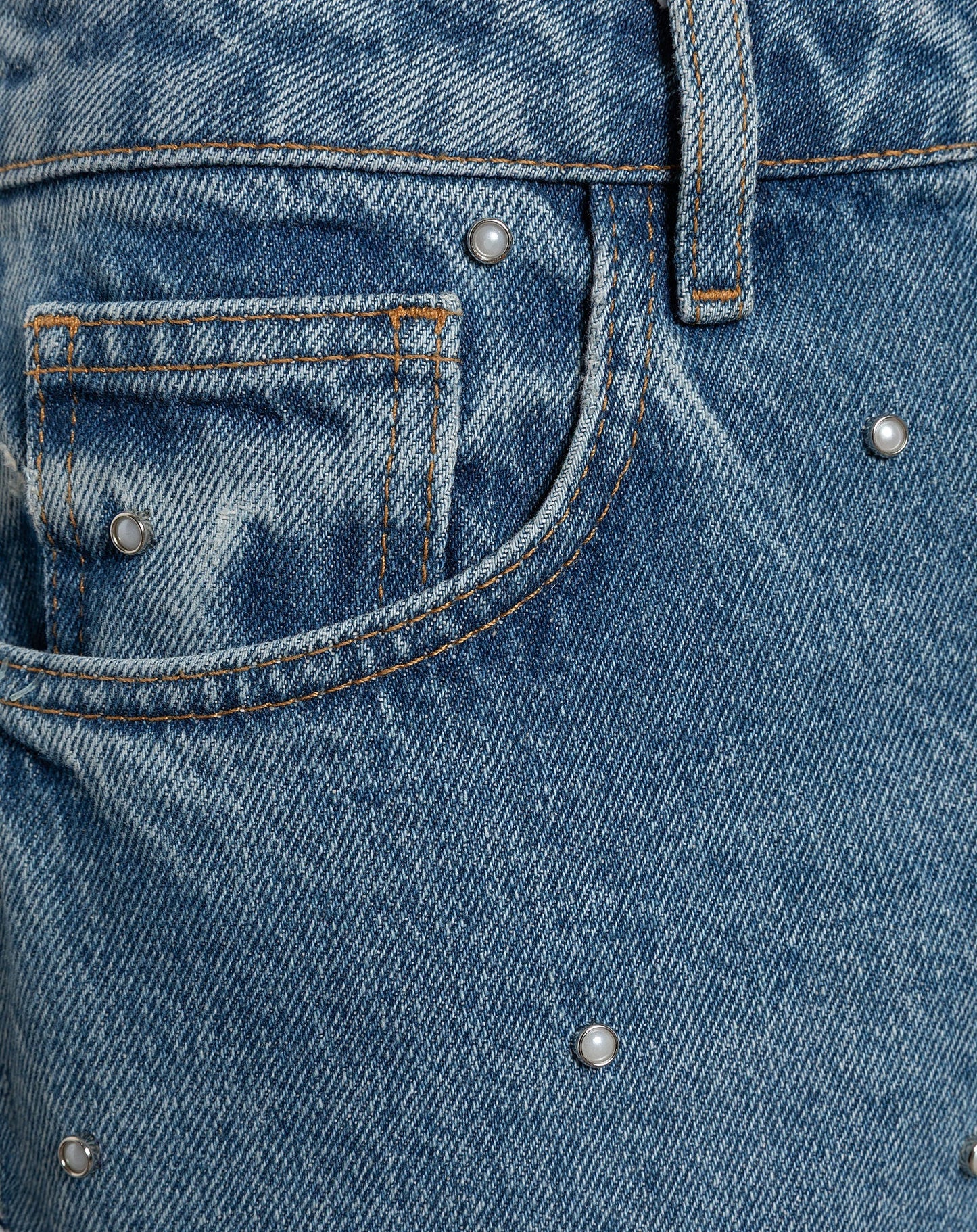 STUD PEARL STRAIGHT LEG JEANS BLAUW