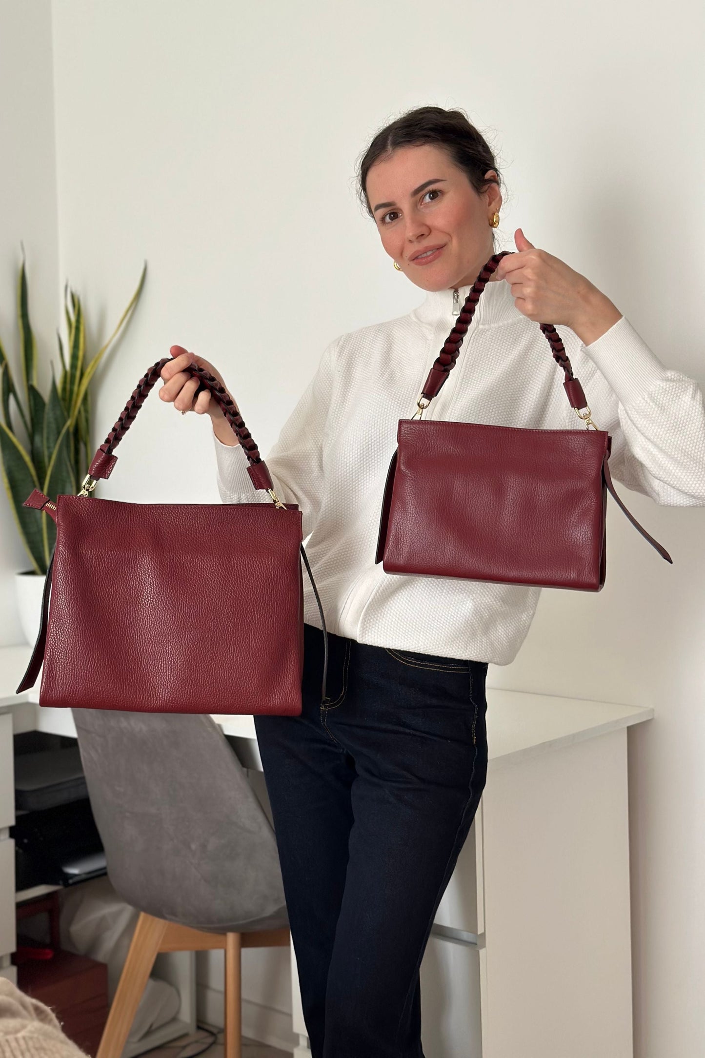 Borsa Braid Micro in pelle Dollaro Borgogna