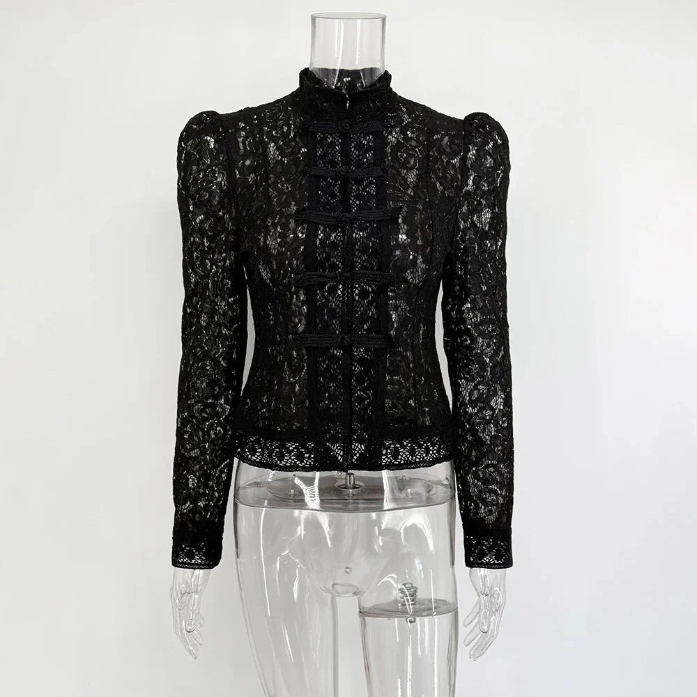 Blusa de encaje de manga larga Suzan
