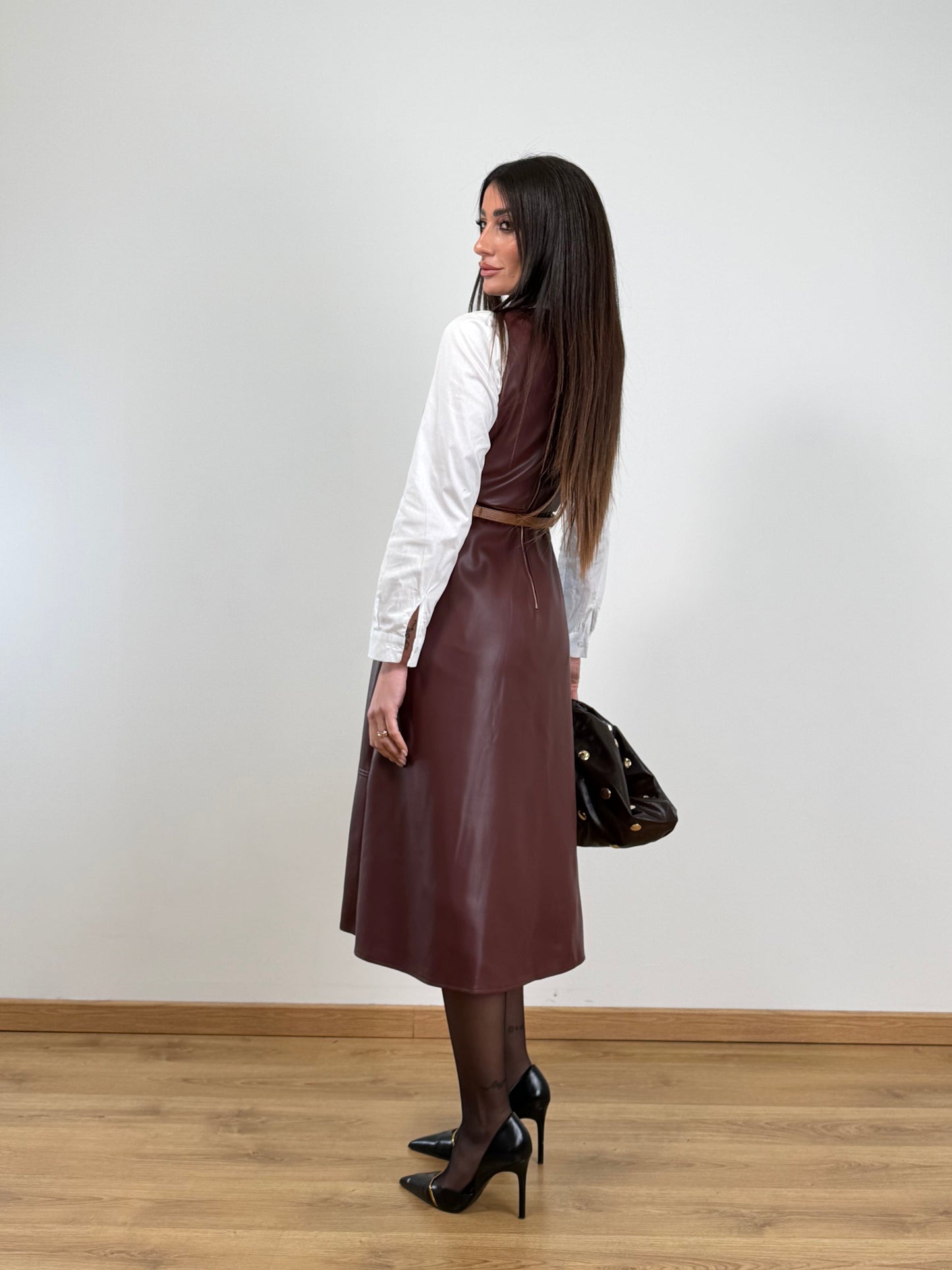 Abito longuette ecopelle bordo 20855