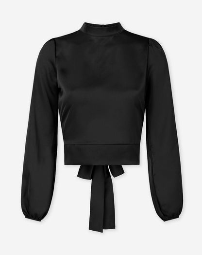 SATIN BOW TOP ZWART
