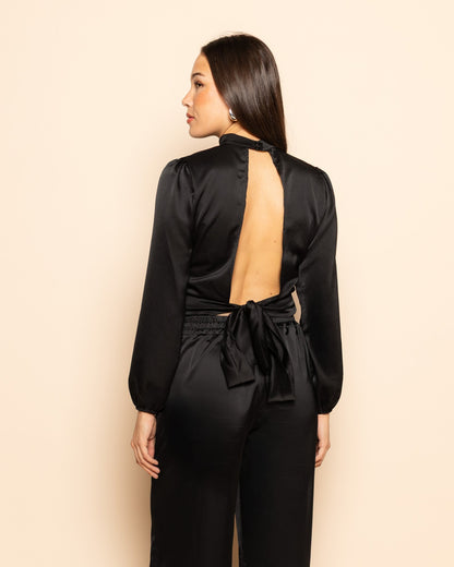 SATIN BOW TOP ZWART