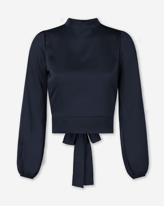 SATIN BOW TOP MARINEBLAUW