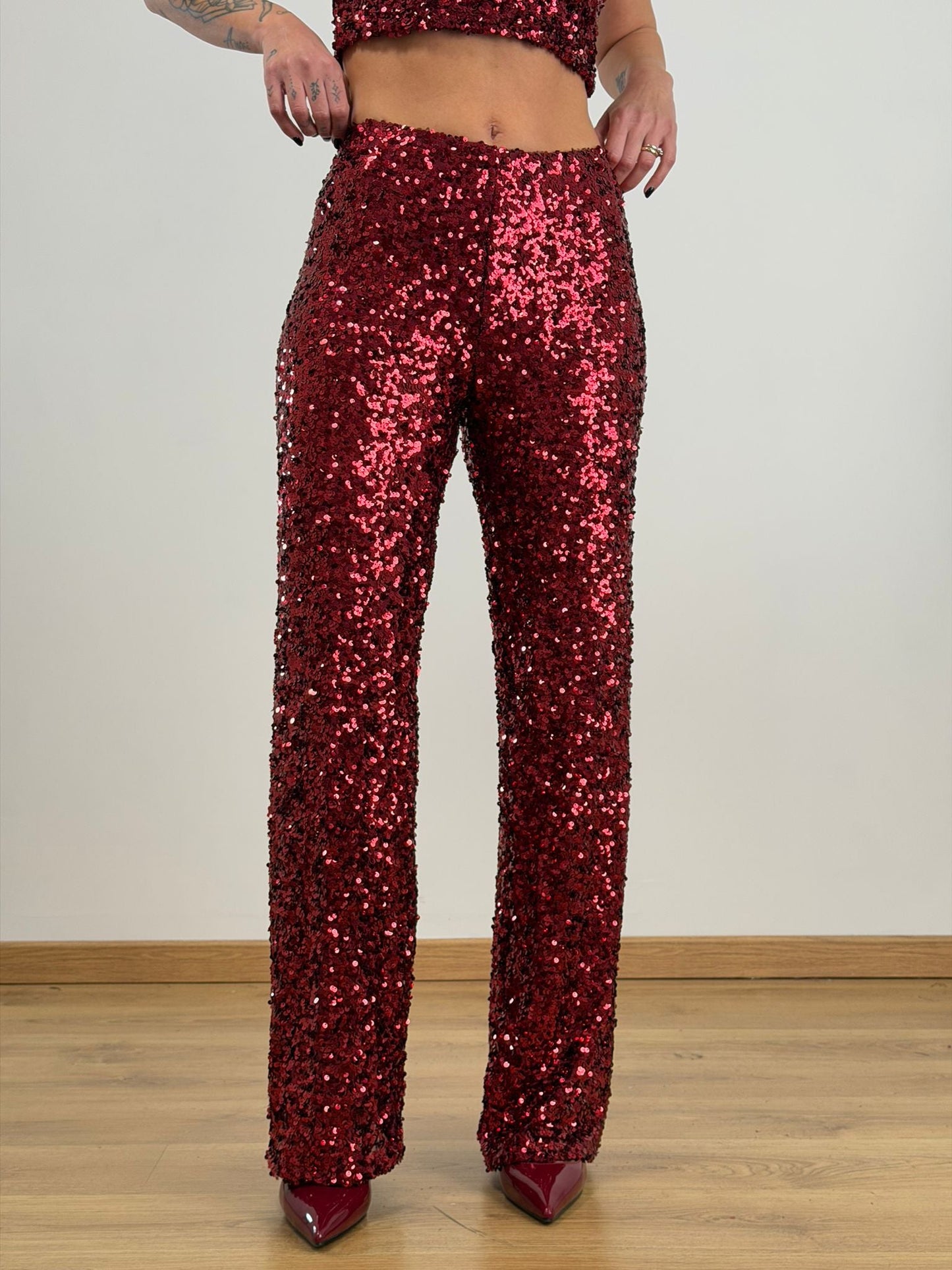 Panta palazzo Rosso paillettes 6025