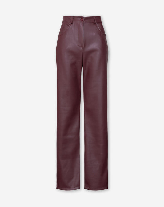 LEATHER STRAIGHT LEG PANTS BURGUNDY