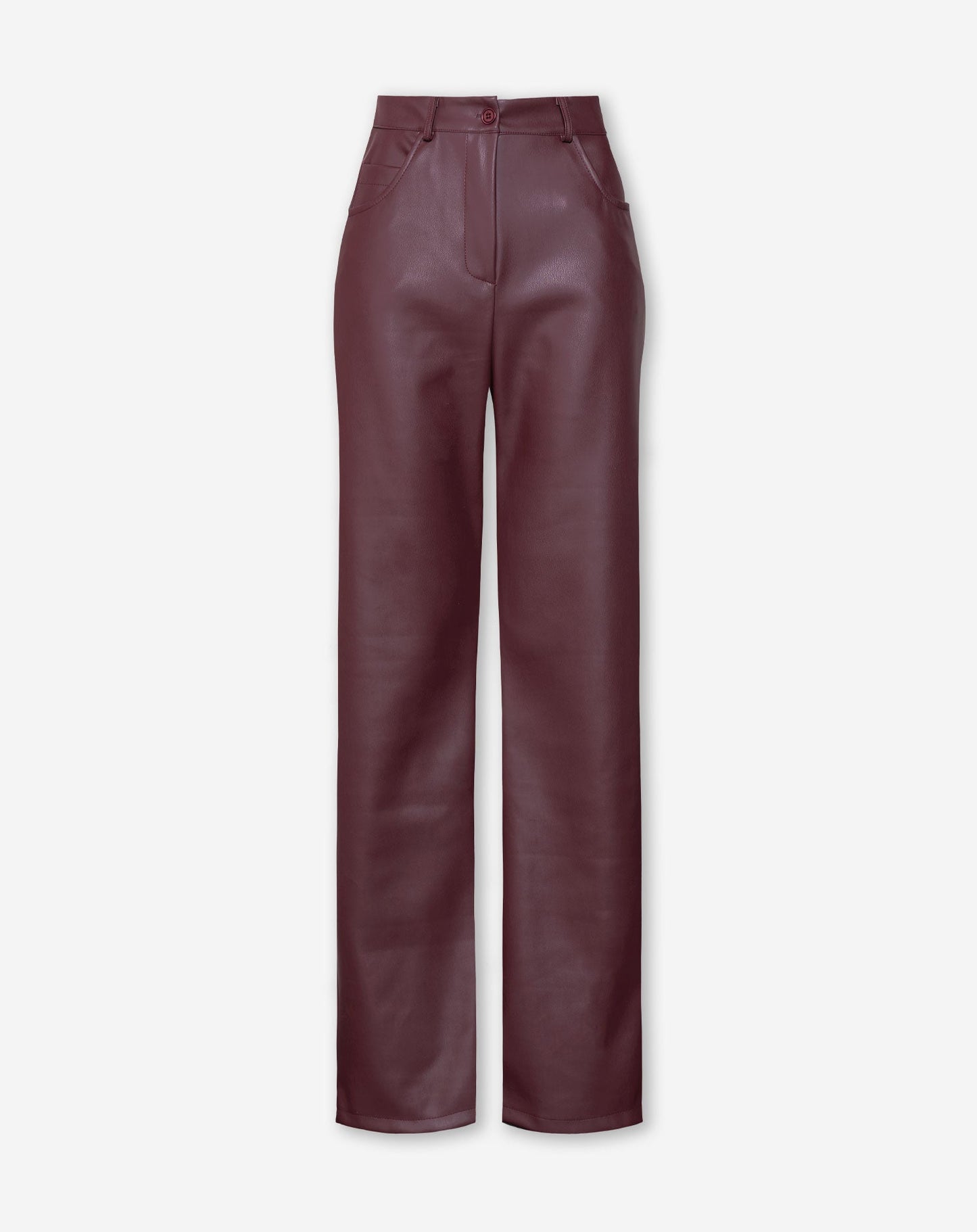 LEATHER STRAIGHT LEG PANTS TALL BURGUNDY