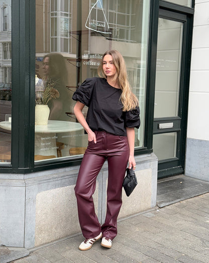 LEATHER STRAIGHT LEG PANTS TALL BURGUNDY