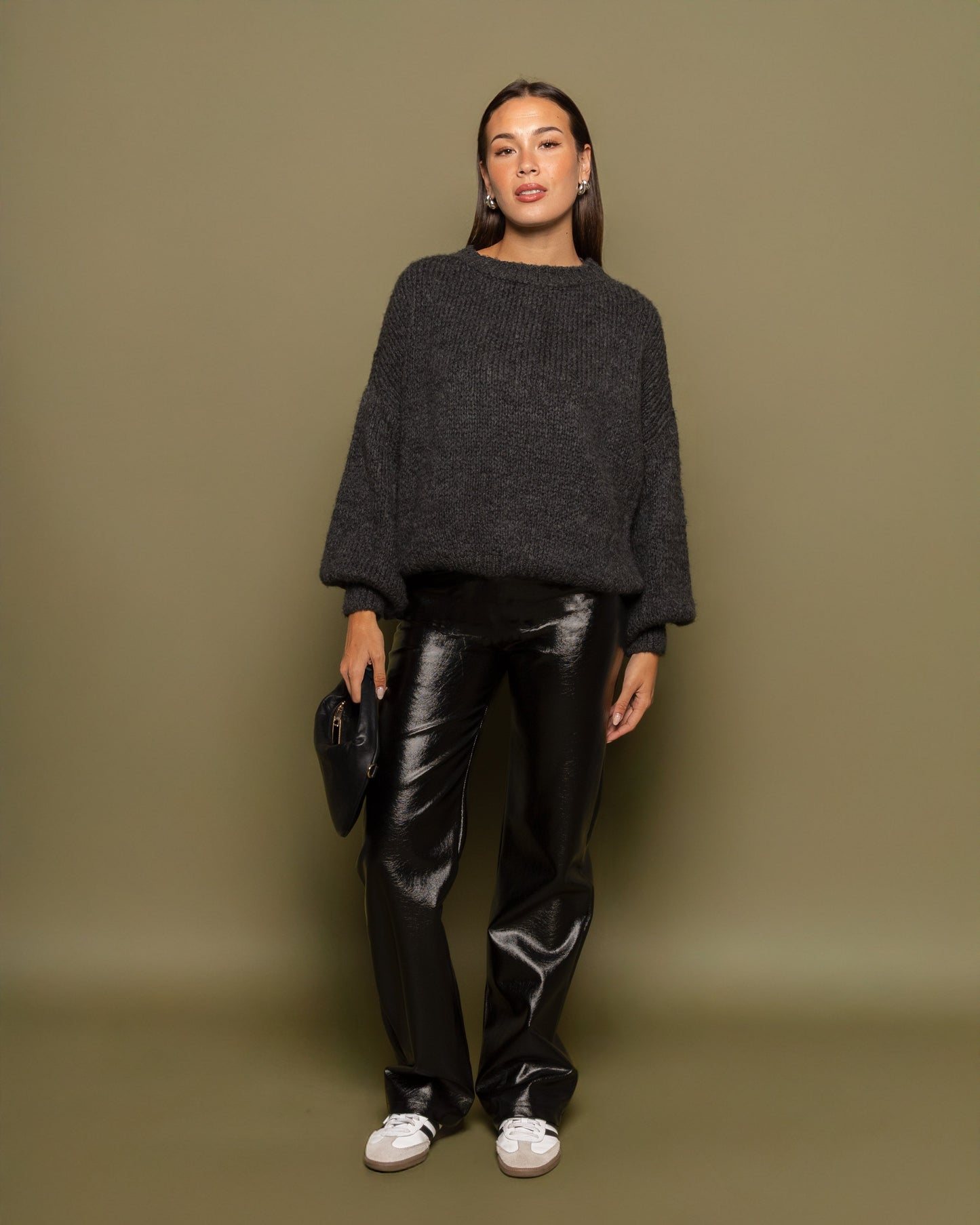 LIQUID LEATHER STRAIGHT LEG PANTS ZWART
