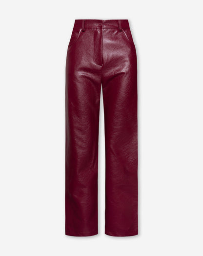 LIQUID LEATHER STRAIGHT LEG PANTS BURGUNDY