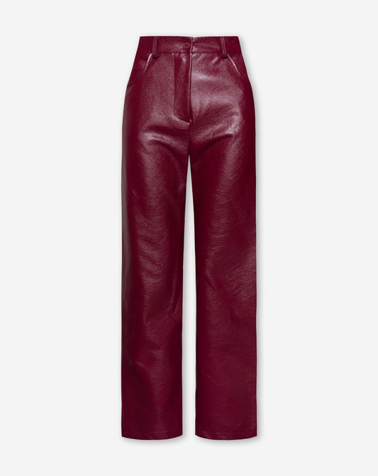 LIQUID LEATHER STRAIGHT LEG PANTS BURGUNDY