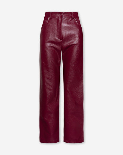 LIQUID LEATHER STRAIGHT LEG PANTS PETITE BURGUNDY