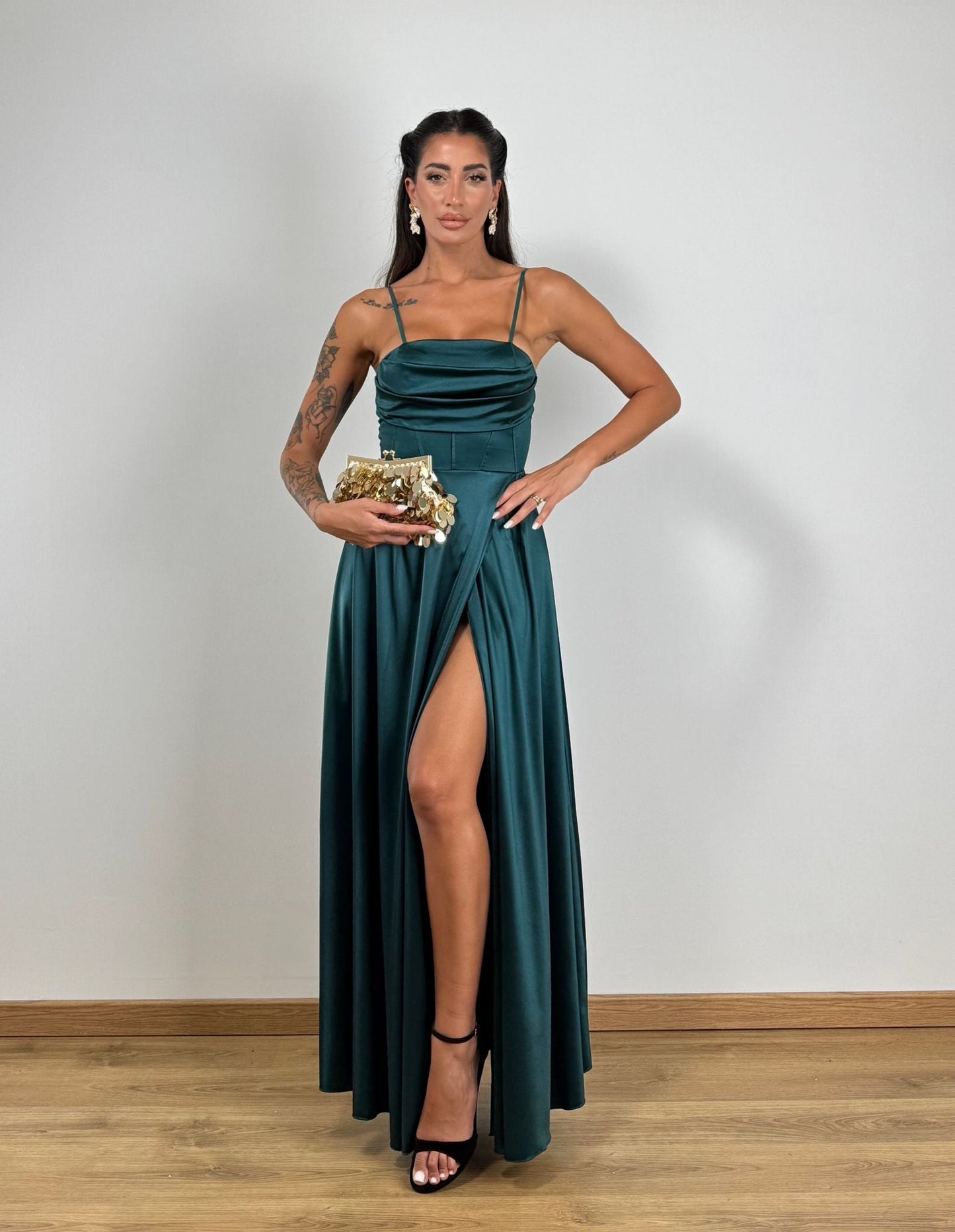 Abito SATIN PETROLIO 23924