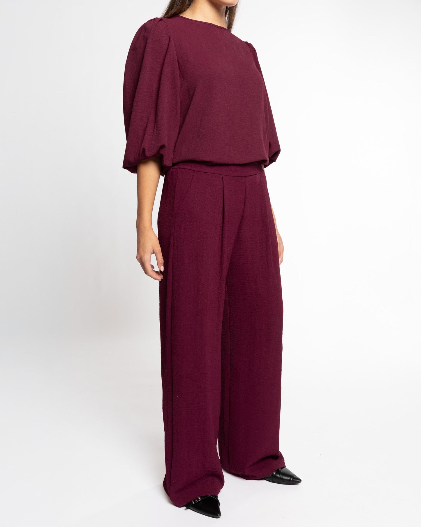 JULIE PUFF SLEEVE TOP BURGUNDY