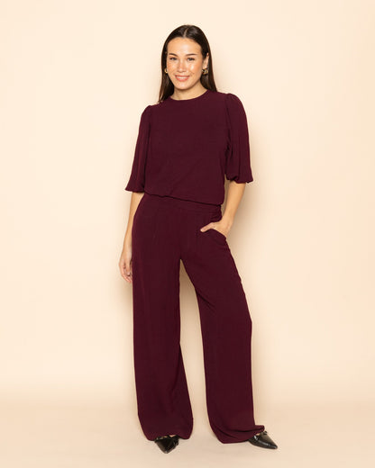 JULIE PANTALON TALL DONKER BURGUNDY