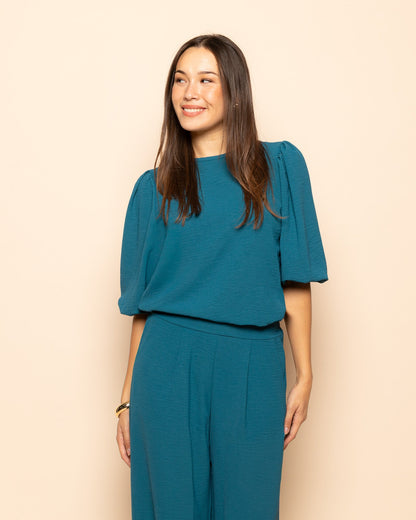 JULIE PUFF SLEEVE TOP ZEEBLAUW
