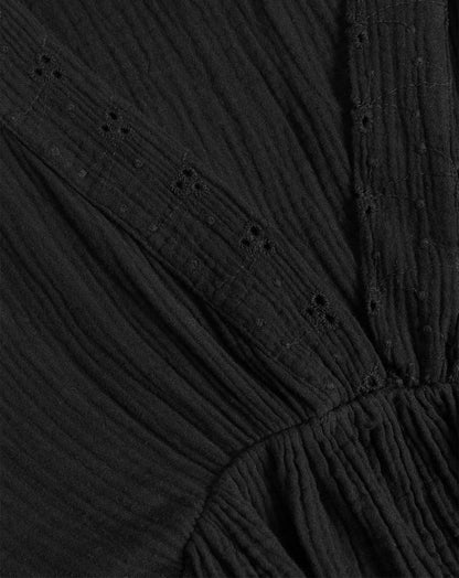 MOUSSELINE FLOWER TAPE MAXI DRESS ZWART