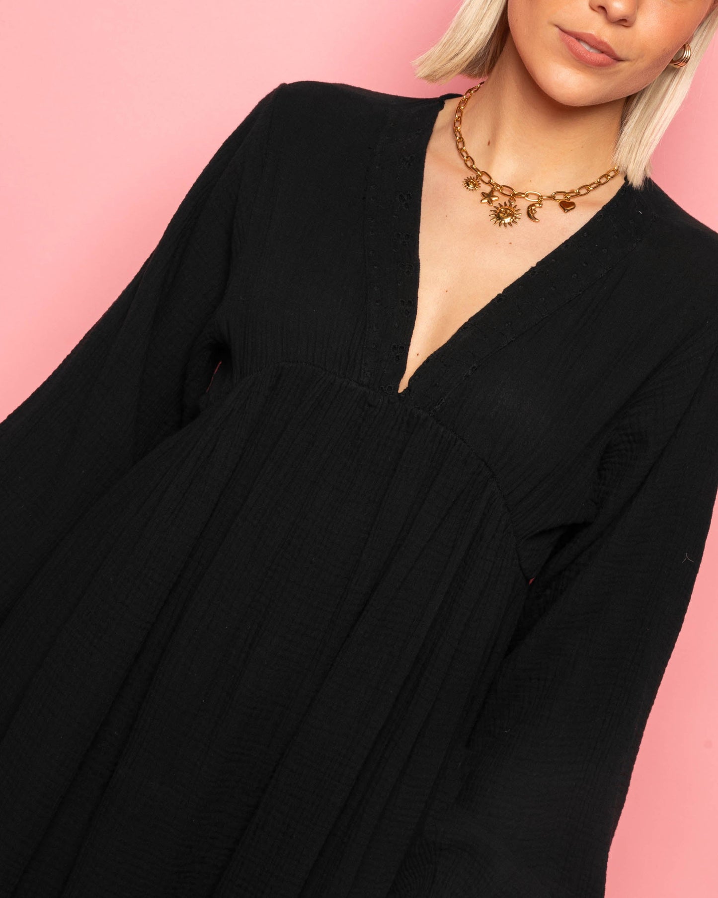 MOUSSELINE FLOWER TAPE MAXI DRESS ZWART