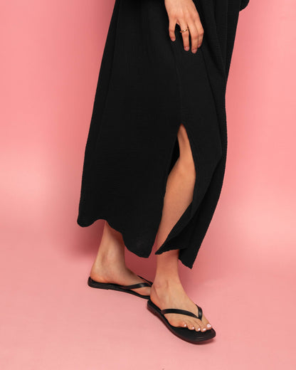 MOUSSELINE FLOWER TAPE MAXI DRESS ZWART