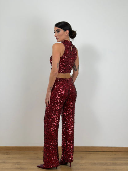 Panta palazzo Rosso paillettes 6025