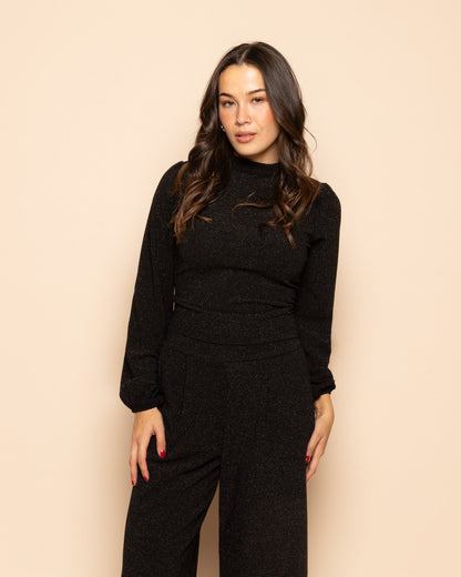 GLITTER BOW TOP ZWART