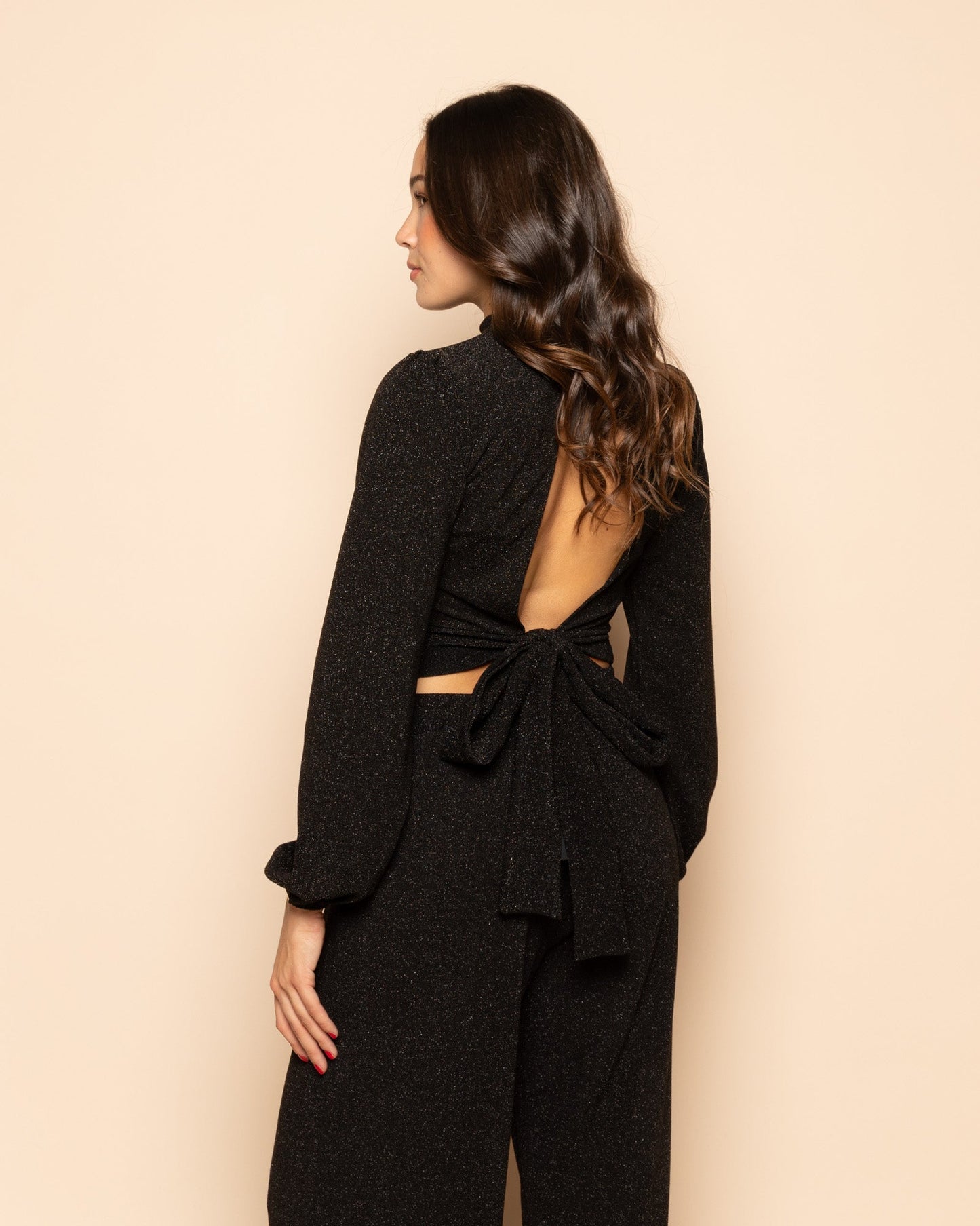 GLITTER BOW TOP ZWART