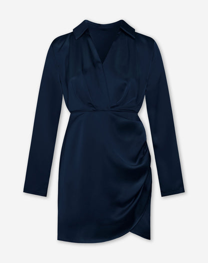 XELLY SATIN DRESS MARINEBLAUW