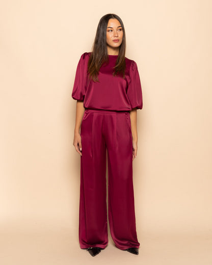 JULIE SATIN PANTALON PETITE BORDEAUX
