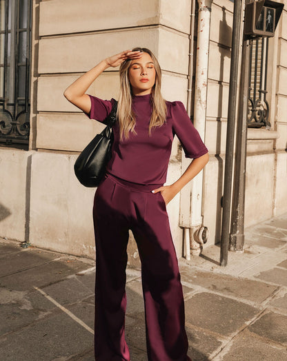 JULIE SATIN PANTALON BORDEAUX