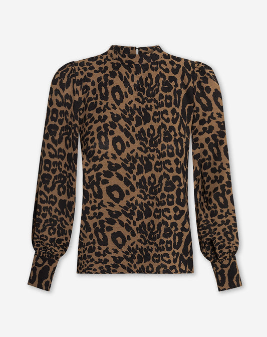 JULIE LEOPARD LONG SLEEVE TOP ZWART