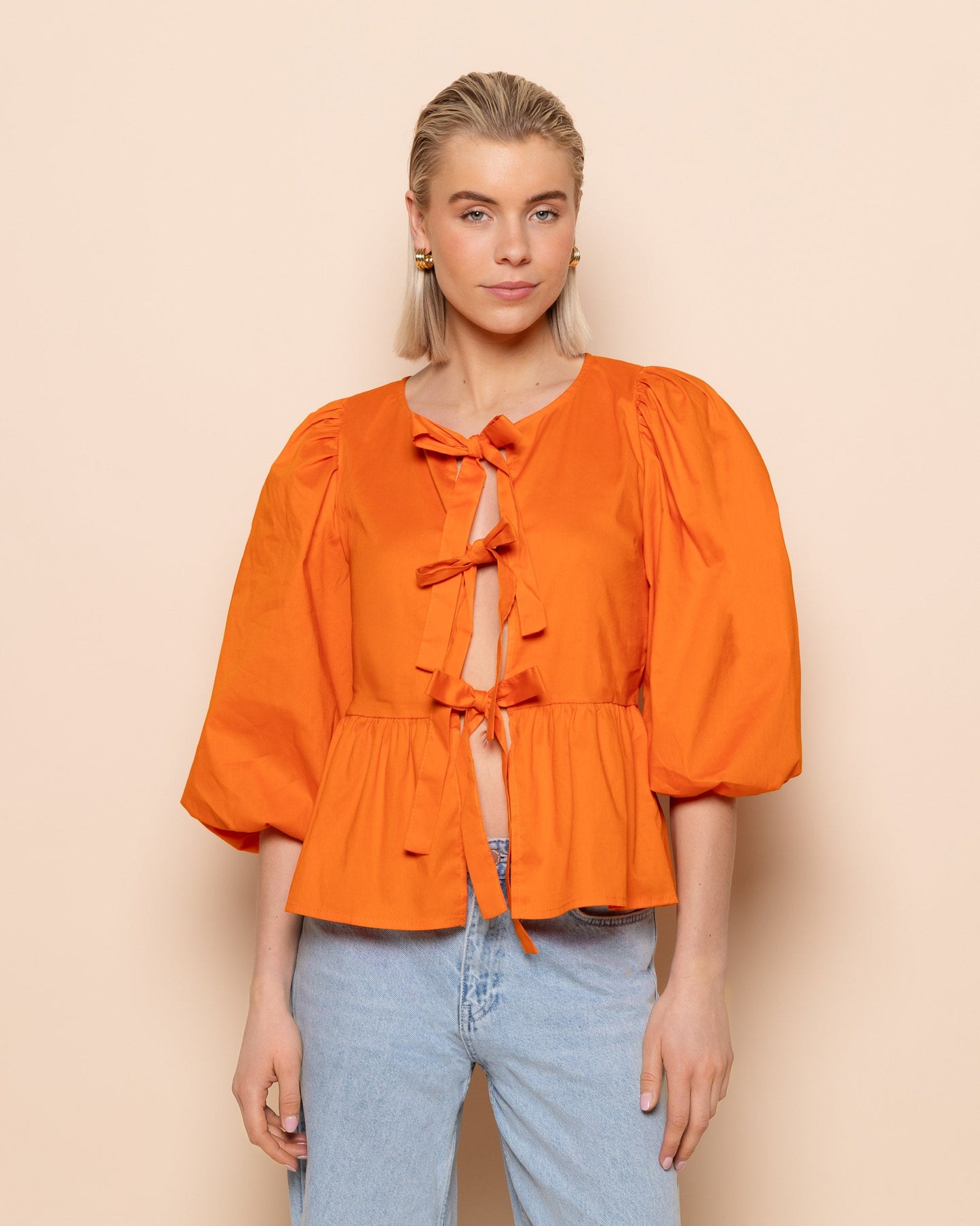 POPLIN BOWS TOP ORANJE