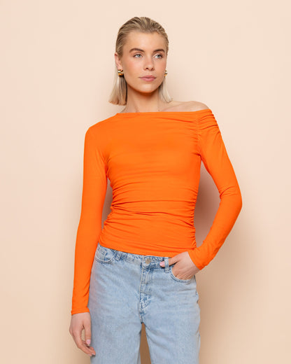 TAMAR OFF SHOULDER RUCHED TOP ORANJE