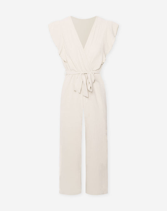 JULIE RUFFLE JUMPSUIT TALL BEIGE